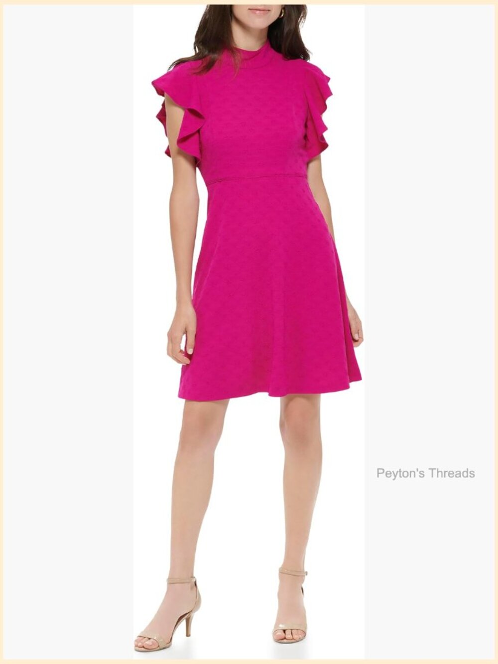 Fit and Flare Woven Flutter Sleeve Mock Neck Dress - Picture 1 of 4